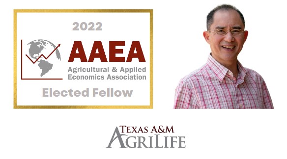 Headshot of Dr. Rodolfo M. Nayga Jr. with a graphic beside it reading "Agriculture and Applied Economics Association Elected Fellow"